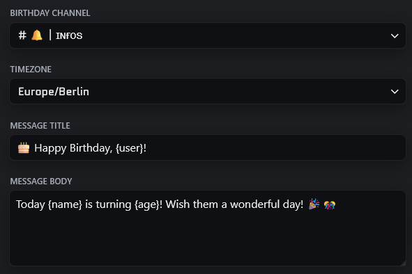 Setting Up Birthdays